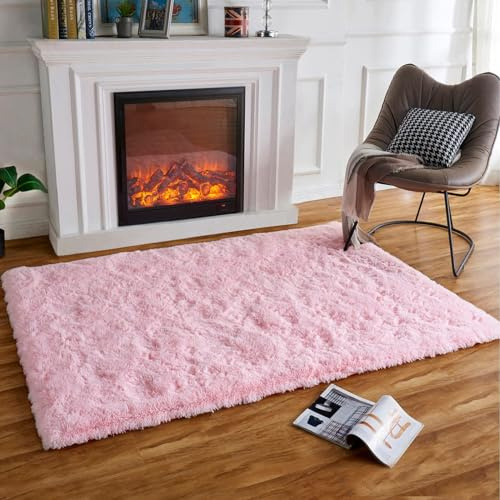 HARESLE Flauschiger Wohnzimmerteppich,Rosa 60x120cm Flächenteppich,Waschbar,rutschfest Rechteckiger Teppich für Schlafzimmer,Schlafzimmer,Kinderzimmer (Rosa/60x120cm