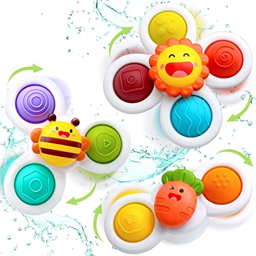 Suction Spinners Toys for Babies, 3 Pack Baby Bath Toys for Toddlers 1–3 | Sensory Learning Toys for 12–18 Month, Ideal Birthday Gift for 1 2 3 Year Old Baby, Bathtub High Chair Travel Fidget Toy