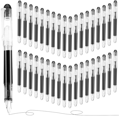 Crtiin 36 Pcs Disposable Fountain Pens, Back to School Quick Drying Ink Pen, Calligraphy Smooth Writing Pens for Journaling Office Supplies Sketching Doodling Beginner Artist Gifts(Black)