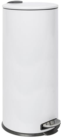 Harbour Housewares 1x Weiß 30L Runden Edelstahl Treteimer für die Küche - Groß Schlank Metall Abfall Müll Mülleimer mit Deckel