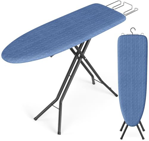 SONGMICS Ironing Board, Foldable Iron Board, Height Adjustable up to 35 Inches, with 4 Layered Cover and Pad, Iron Rest, Hook, Steel X-Legs, for Home, Laundry Room, Dorm, Midnight Blue ULLB001Q01