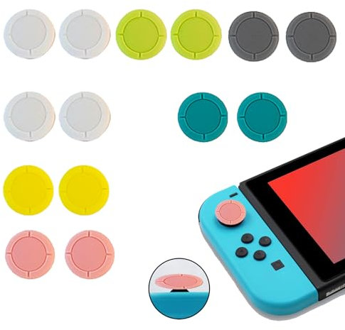 14 Stück Switch Joystick Kappen für Nintendo Switch,Ersatzkappe für PS5/PS4 Controller Zubehör,Antirutsch Ersatzkappe für Nintendo Ersatzteile Thumb Grips(4 Weiß 2 Grün 2 Gelb 2 Blau 2 Rosa 2 Grau)