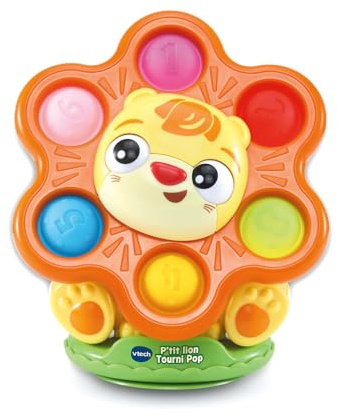 VTech - P'tit Lion Tourni Pop, Jouet Ventouse Chaise Haute Fabriqué avec des Matériaux Plus Durables, Jeu de Motricité et d'Éveil Sensoriel, Cadeau Bébé Dès 6 Mois - Contenu en Français