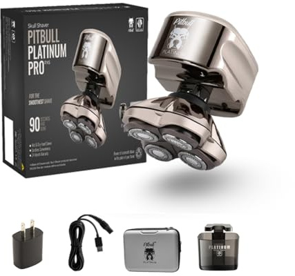 Skull Shaver Pitbull Platinum Pro PX5 - Electric Razor for Men - Cordless, Rechargeable, Wet/Dry, Ergonomic for Bald Head Shaver - with Rinse Stand & Travel Case