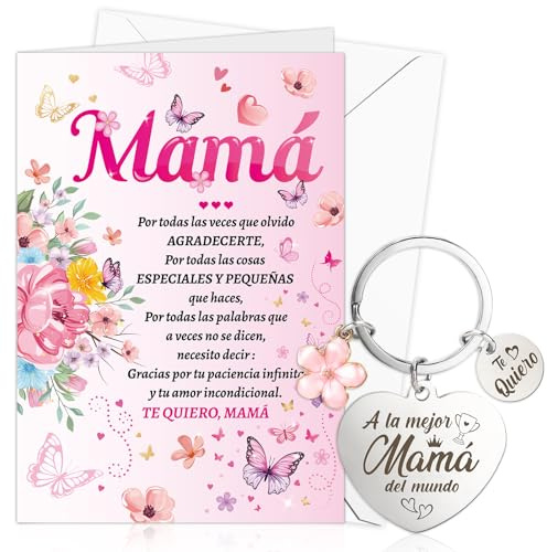 DPKOW Mamá Regalo Día de la Madre Original, Tarjeta Día de la Madre Llavero Mamá Tarjeta Felicitacion para Madre Regalo Cumpleaños Navidad, Mamá Te Quiero Regalo Mejor Madre del Mundo