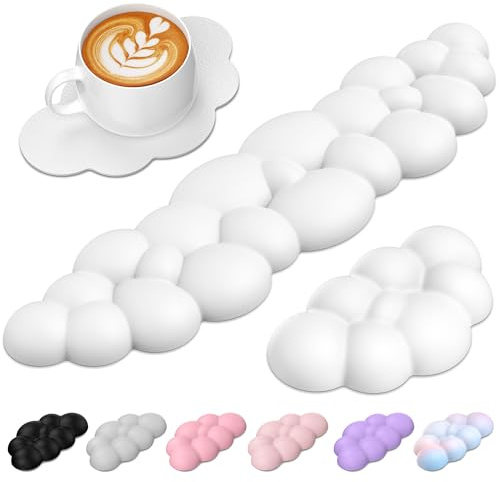 TECKNET Wolke Handballenauflage Tastatur, Ergonomisches & Entspannendes Handgelenk: Memory-Schaum mit PU-Leder Gegen Müdigkeit, 3-In-1 Handauflage Set Für Büro, PC, Gaming, Computer - Weiß
