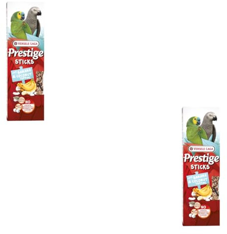 Versele-Laga Prestige Sticks Perroquets à la Banane & au Coco | Pack Double | 2 x 140 g | Snack pour Perroquets | Sans sucre ajouté et sans conservateurs synthétiques