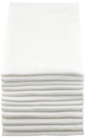 MuslinZ Organic Cotton Muslin Nappy Squares, Cloth Nappies for Babies, Reusable Cloth Diapers, Newborn Nappies, Flat Nappies, Muslin Squares 70cms. 12 Pack. (White)