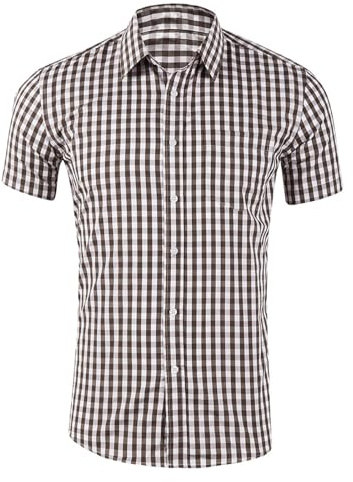 Camicia da uomo a maniche corte, senza stiratura, a quadri, per il tempo libero, a quadretti, rosso, blu, per costume tradizionale bavarese