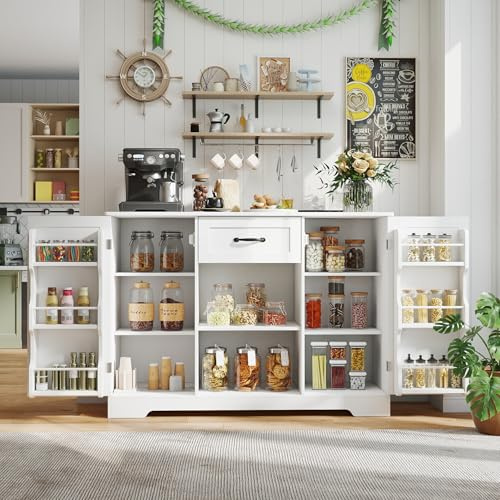 Gizoon 45 Kitchen Sideboard Buffet Cabinet with Storage Coffee Bar Cabinet with Drawer, Kitchen Pantry Storage with Door and Shelves for Bathroom and Living Room, White