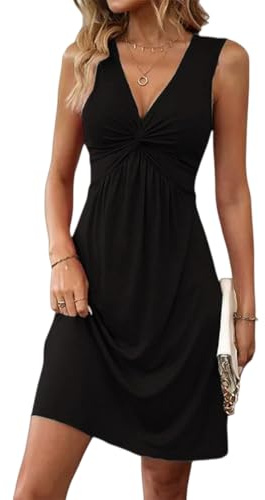 Cozyan Abito Estivo da Donna Elegante Scollo a V Plissettato Vita Alta Vestiti Casual da Donna Estivi Autunno Elegante Abito a Maniche Lunghe Vestito Scollo V
