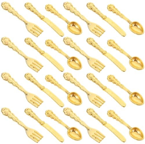 ERINGOGO Set da 36 Pezzi Micro Stoviglie in Lega per Casa delle Bambole Mini Utensili da Cucina Dorati Decorazione per Modellini e Progetti Fai da Te