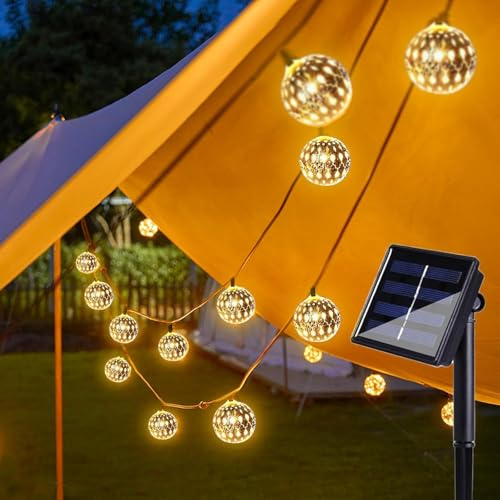 Weiongppy Cadena de Luces Marroquíes Blanco Calido,Cadena de Luces Solares para Exteriores,8 Modos Guirnalda de Luces,IP65 Impermeable,para Interiores y Exteriores Jardín,Navidad,Fiestas - 5M 20LED