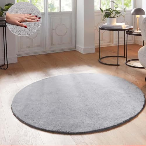 Taracarpet Supersoft kurzflor Teppich Fiona Wohnzimmer Schlafzimmer Kinderzimmer Flur Läufer waschbar rutschfest Uni New Grau 160 cm rund
