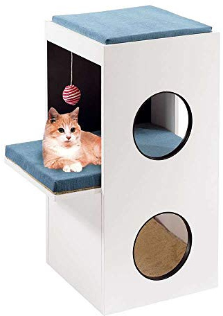 Ferplast Feplast 74057021 Mueble de Madera para Gatos Blanco, con Casita y Área Rascadora de Sisal, 40 x 55 x 80 Cm