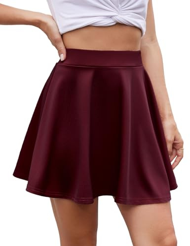 Dresstells Falda Mujer Mini Corto Elástica Plisada Básica Multifuncional Burgundy L