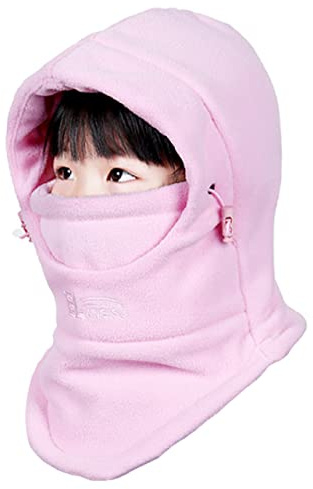 Azarxis Kids Balaclava Fleece Hat Thermal Full Face Cover Cap Winter Warm Neck Warmer Hood Windproof Adjustable for Boys Girls Skiing Snowboarding Skating Cycling Hiking Outdoor (Pink)