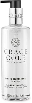 Grace Cole White Nectarine & Pear Hand Wash 300ml - Moisturising Liquid Soap Essential Oils - Vegan and Cruelty Free, No SLS or Parabens - Made In England