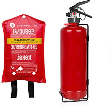 SET: Handlicher Feuerlöscher / Fettbrandlöscher 2L, Brandklasse AF + Löschdecke 100x100 cm - Brandschutz