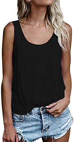 Dam sommar linne ärmlös lös tunika topp, svart, XXL