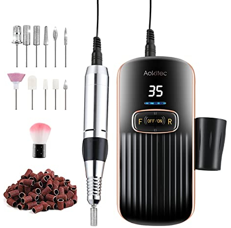 Elektrischer Nagelfräser für Gelnägel Acrylnägel, Aokitec Elektrische Nagelfeile mit LCD Display 35000 U/Min Verstellbar Professionell Nagelpflege Maniküre Pediküre Set für Zuhause Nagelstudio