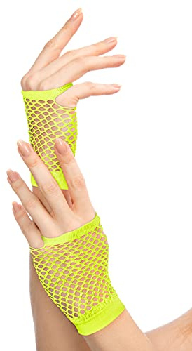Balinco Gants en filet rock années 80/90 pour femmes & filles (jaune fluo)