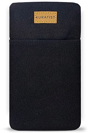 Kuratist Handy-Tasche 'AHOI' - Universell kompatibel (z.B. iPhone 16/15/14/13 Plus/Pro Max) - Handgefertigt aus Baumwoll-Canvas - Mit Schutzklappe - Black