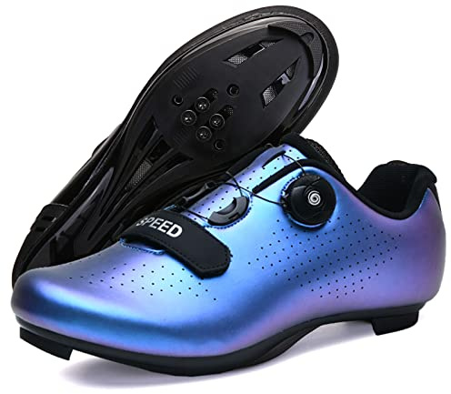 TRNL Scarpe da ciclismo da uomo, per bici da strada, Indooor, scarpe da ciclismo con tacchetta compatibile Peloton con pattino Spd e Delta Lock Pedale, scarpe da equitazione (48, blu aurora)