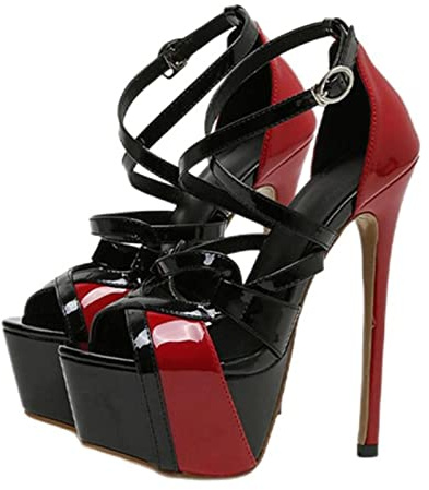 CHUNNUAN Sexy Peep Toe 16,5 cm estremi tacchi alti donna sandali partito banchetto di nozze scarpe stiletto moda fibbia cinturino piattaforma pompe-nero, 39