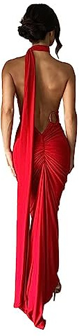 ABYOVRT Women Sexy Backless Dress Bodycon Sleeveless Open Back Maxi Dress Formal Cocktail Wedding Guest (B-Red, L)