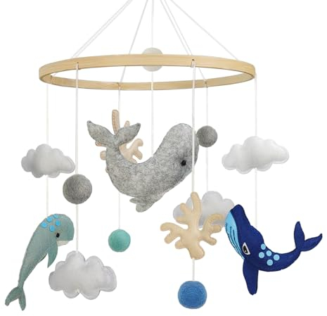 Trayosin Hängemobile Windspiel Meerestiere, 3D Wolken Fische Mobile, Babyspielzeug für Kinderbett oder andere Orte, für Babys und ihre Eltern/Pflegepersonen, Kinderbettmontage, Unisex