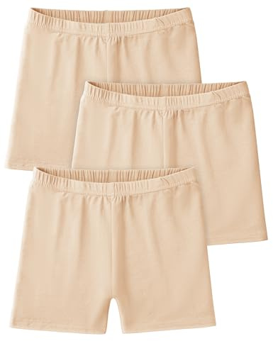 Somaibo 3 Pack Girls Bike Shorts Kids Cartwheel Basic Cotton Under Dress Biker Shorts for Running Dance 10-12 Years Skin