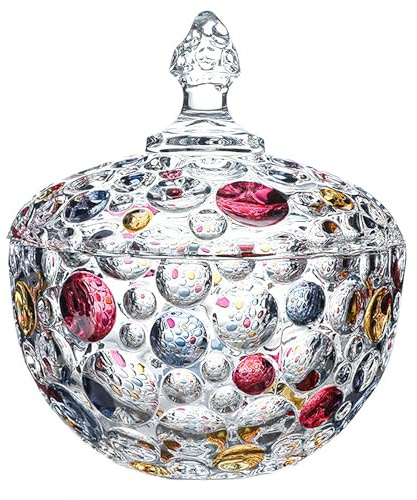 auons Colorful Glass Cookie Jar, Elegant Crystal Candy Dish with Lid, Vintage Decorative Nut Fruit Bowl Plate, Buffet Jar Biscuit Containers, Large