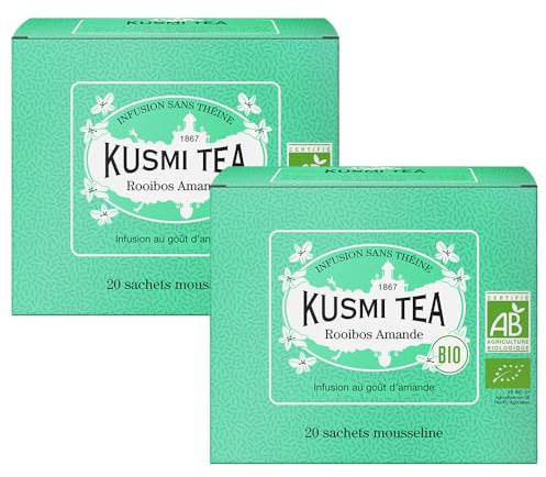 Kusmi Tea - 2er Pack - Rooibos Mandel - Rotbusch Bio Tee mit natürlichem Mandelaroma - Cremiger Rooibos Tee Aufguss - Koffeinfreier Kräutertee - 2x20 Teebeutel