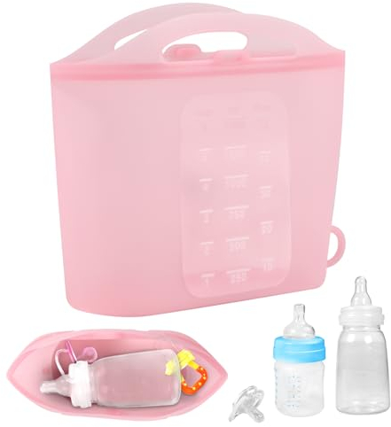 1.5L Breast Pump Sterilizer Bags, Reusable Sterilizer Bags for Baby Bottles Silicone Microwave Sterilizer Bag Mom Must-Have Accessories for Pacifiers Breast Pump for Home On-The-Go (Pink)