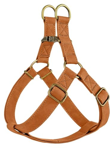 Didog Step in Dog Harness - PU Leather Dog Harness with Antique Bronze Metal Buckle, Easy Walk Dog Halter Harness for Medium Dogs Walking Training (Light Brown, S: Chest 16-22)