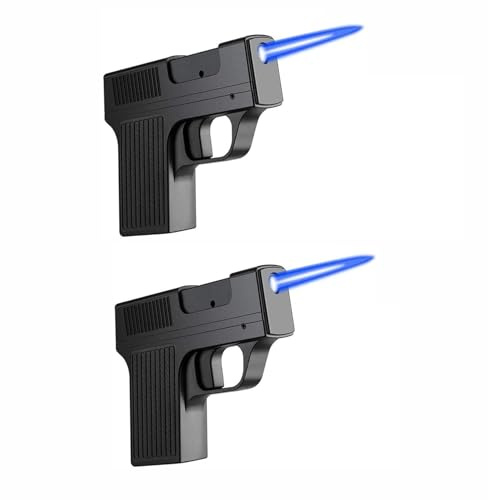 Accendino a Torcia Antivento Accendino a Portasigarette Butano Ricaricabile Fiamma Blu per Pistola Accendino a Portasigarette per Uomo (Senza Gas)(Black 2pcs)