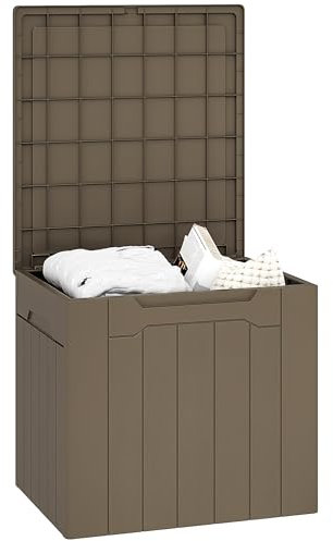HOMCOM 107L Outdoor Balcony Garden Furniture Storage Box with Lock Hole, Plastic Storage Trunk with Lid and Side Handles, All Weather Resistant Large Chest, Safe and Secure for Patio, Dark Brown