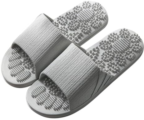 Akupressur massageskor för män och kvinnor pantoletter fotmassageapparat badskor tofflor halkfria tofflor lindrar plantar fasciit mjuka sulor barfotaskor stor storlek hälsoskor, GRÅ, 40 EU