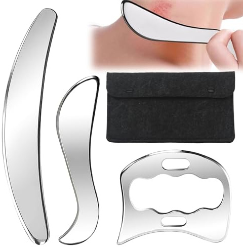 3 stycken Gua Sha-verktygsset, muskelskrapa rostfritt stål, fascia skrapa, massageapparat för utlösningspunkter, mjukvävnad rostfritt stål perfekt för rygg