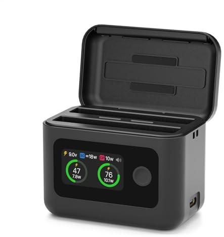SYMIK Batteriladdare för Insta360 X5, 27 W snabbladdare för dubbla kanaler med LCD-skärm, intelligent tvåvägsladdarnav för Insta 360 X5 batteritillbehör, snabbladdningshubb visar batteri-SOC