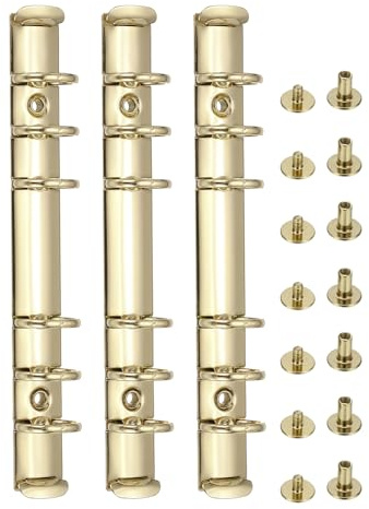 PATIKIL 6 hål ringpärmar, A6 anteckningsbok 20 mm bokbindningssatser planeringsmaskin pärm ringklämma mekanismer med skruv för journal sedelpapper, guld, 3 set