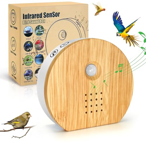 Fågelsångsbox med Rörelsesensor, Rodukee Naturliga Fågelsångslåda med Timer & 9 Lugnande Naturligaljud Fågelsång, Volym fågelsångsbox 0-90dB, Bäckfluster, Havsröster för Hem, Baby & Resor Avkoppling