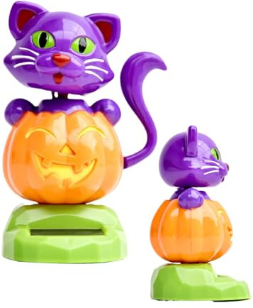 Ruwshuuk Figurines Solaires Oscillantes - Chat Animé à Énergie Solaire,Ornement Automobile d'halloween pour Véhicule Camion Appui de Fenêtre Intérieur Maison
