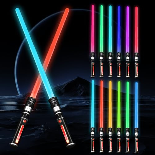 Light Up Saber with Sound, 2 Pack 7 Color Retractable Lightsaber Sword, Expandable LED Light Up Saber Sword, Toy for Star Wars Boys Kids Teenagers Party Favors Gift