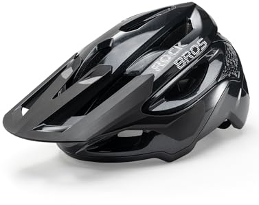ROCKBROS Casco da Bicicletta con Visiera Regolabile Casco Bici Protezione Massima, Ventilazione Eccellente e Traspirante, con Chiusura Magnetica, Uomo Donna per MTB Ciclismo Downhill 58-62cm, Nero