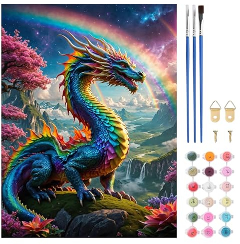 TLIOBLO DIY Dragon Peinture par Numéros pour Adulte, DIY Peinture pour Adultes Enfants Débutants Facile sur Toile avec Peintures et Pinceaux, Décor Maison Cadeaux 30x40cm