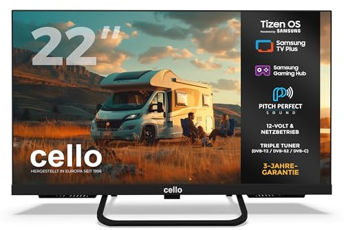 Cello CTRAV-22TZ Smart TV 22 12V para Autocaravana y Barco, Tizen OS de Samsung, Receptor satélite Integrado, Gaming Hub, Altavoces Pitch, Bluetooth, Triple Sintonizador