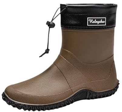 YKPAVV Scarpe con punta in acciaio da uomo 44 stivali da pioggia alla moda per uomini e donne, top corti, suola antiscivolo in plastica, caldi stivali di gomma da uomo scarpe invernali 44, marrone, 40