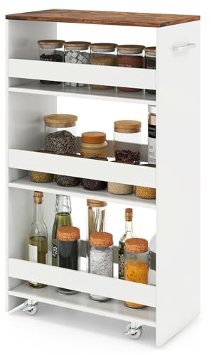 GIANTEX Carrello per Nicchia con Ruote, 4 Livelli，Carrello di Servizio Stretto Salvaspazio, da Bagno, Scaffale da Cucina Sottile 47,5 x 25 x 80,5 cm (Industriale+Bianco, Largo 25 cm)